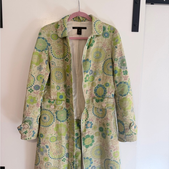 Vintage Marc Jacobs Mod Green Floral Pattern Trench Coat - Picture 6 of 8